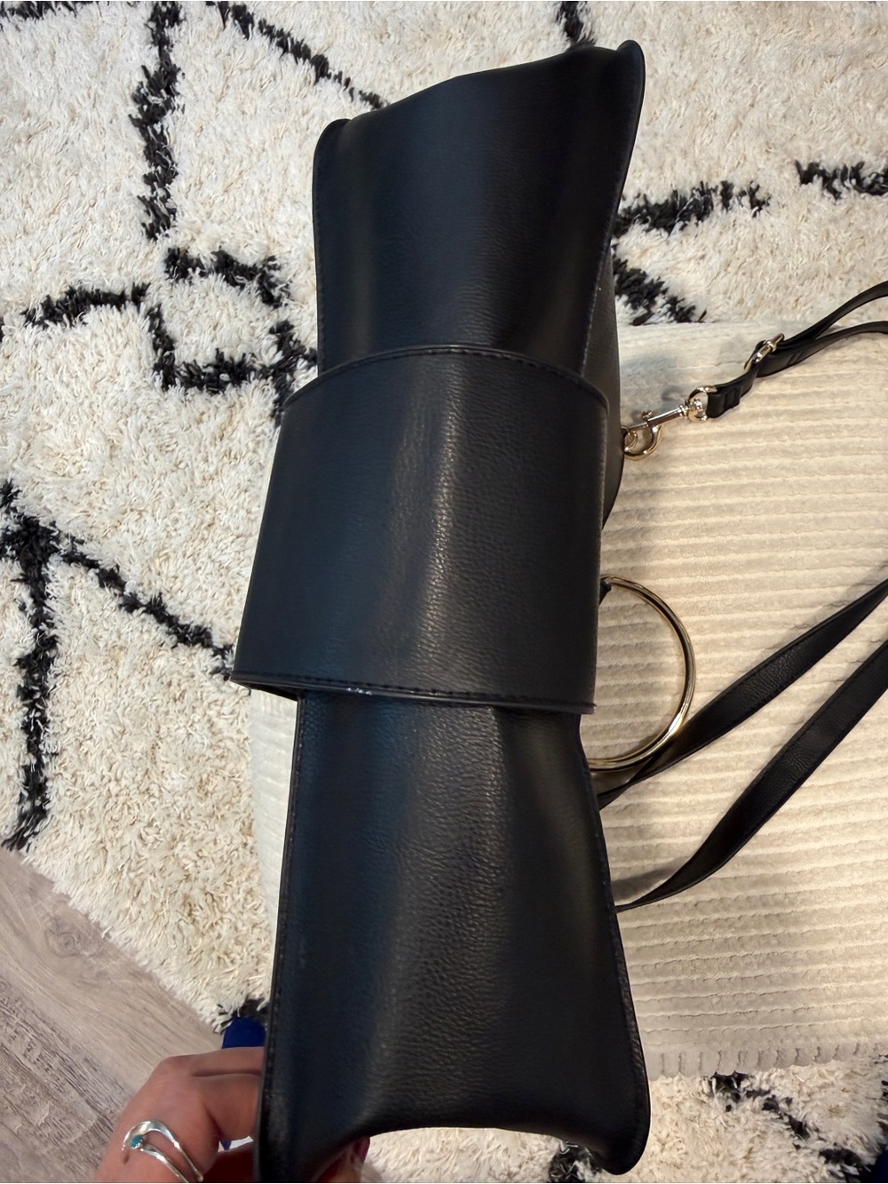 BP Nordstrom Black Faux Leather Metal Ring Crossbody Bag Purse - Picture 8 of 12